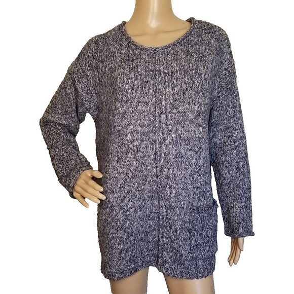 J Jill Roll Neck Blue Marled Pullover Sweater Pockets Medium Center Seams    T51 - Picture 1 of 9